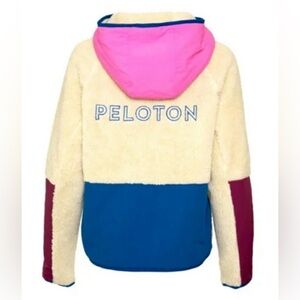 Peloton Cream Teddy Jacket with Pink and Blue Highlights